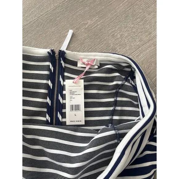 NWT Vineyard Vines Off the Shoulder Mix Stripe Dress Size Large Blue White - Picture 4 of 6
